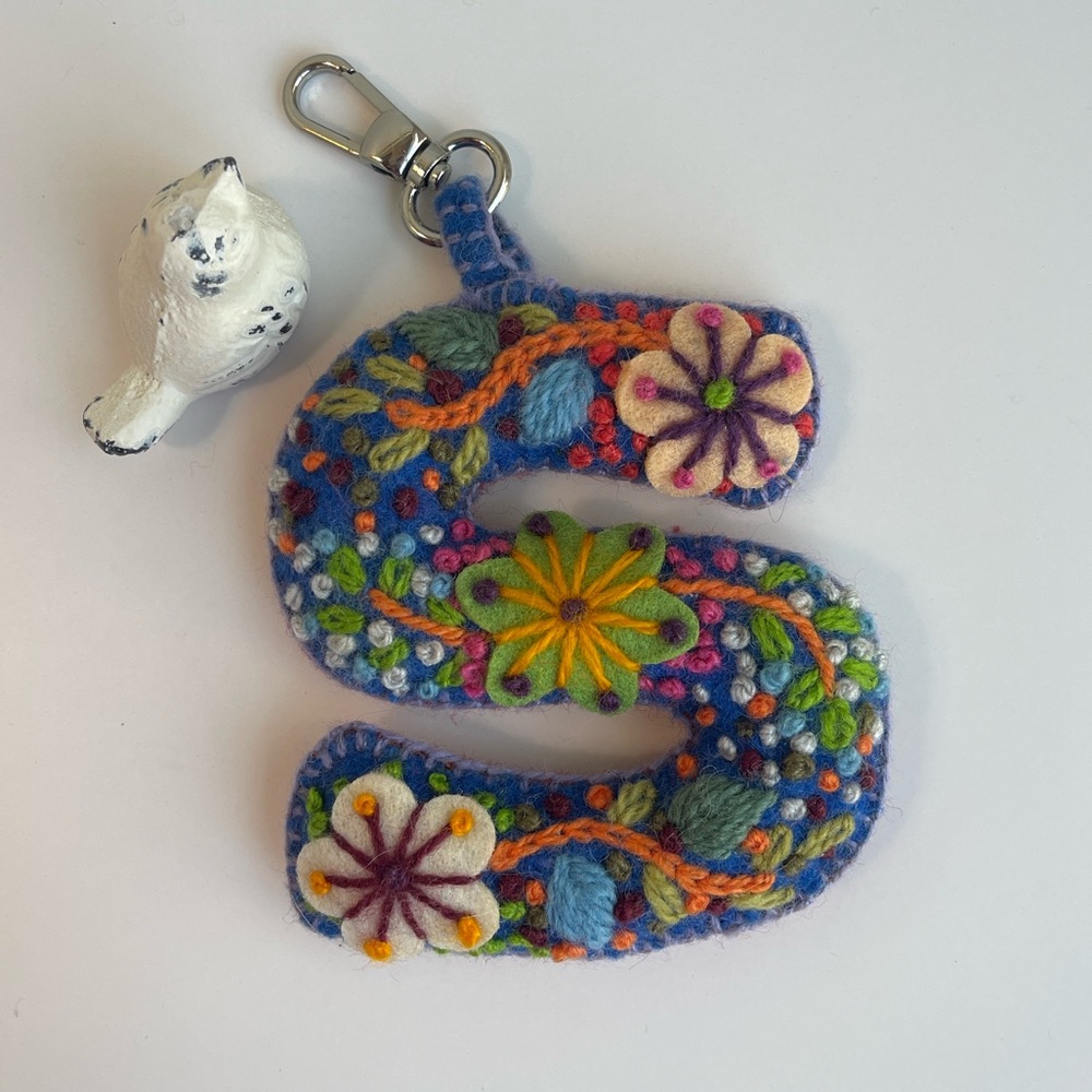 Wool Letter S Hang Tag Bag Charm Key Fob